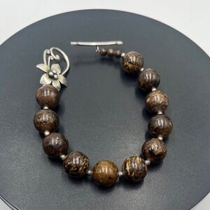 Silpada Bronzite Beaded Sterling Silver Flower Toggle Bracelet Model B1365/ 2011